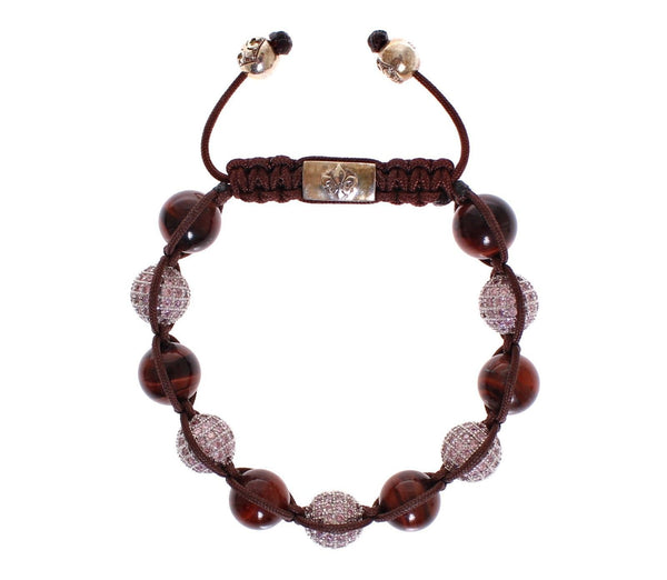 Red Tiger Eye Pink CZ 925 Sterling Silver Bracelet