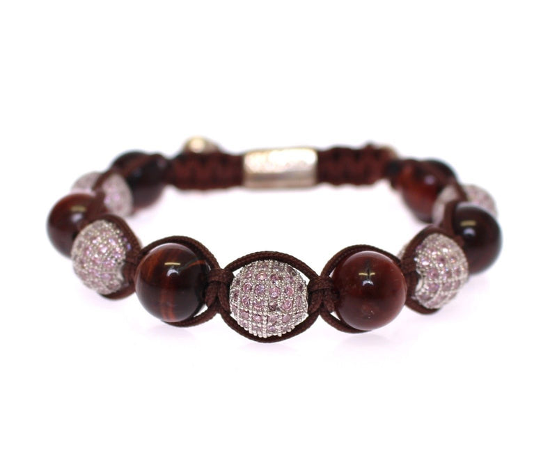 Red Tiger Eye Pink CZ 925 Sterling Silver Bracelet