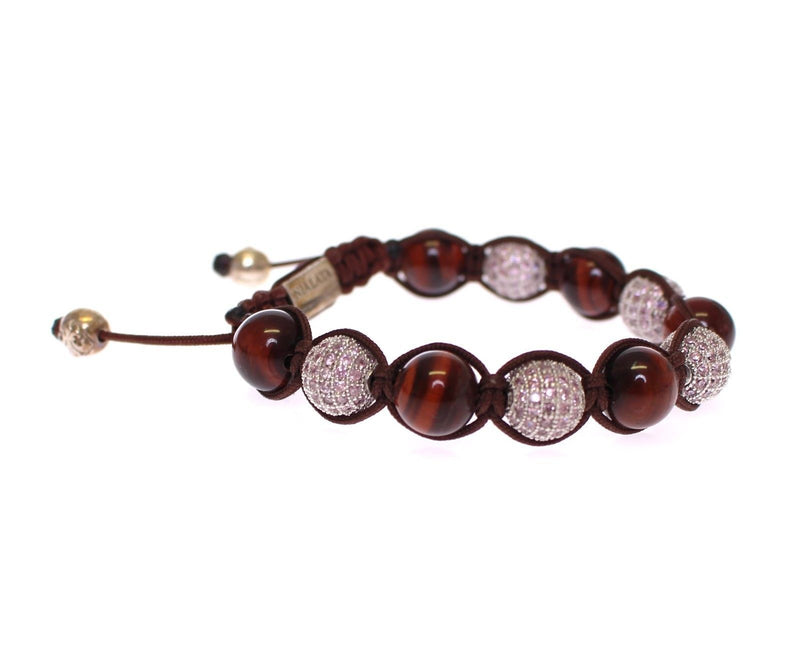 Red Tiger Eye Pink CZ 925 Sterling Silver Bracelet