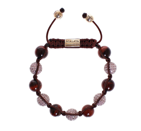 Red Tiger Eye Pink CZ 925 Sterling Silver Bracelet