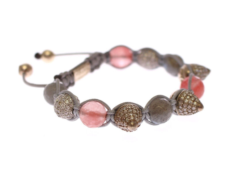 Cherry Quartz Labrodite CZ Cone 925 Silver Bracelet