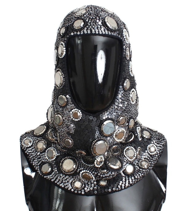 Men's Black Wool Crystal Runway Catwalk Crochet Hood