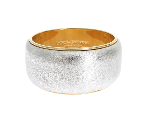 Silver Leather Gold Brass Bracelet