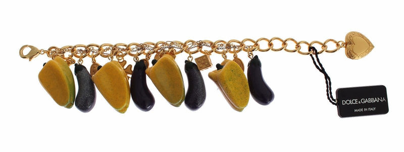 Gold Brass Aubergine Paprika Sicily Charms Bracelet