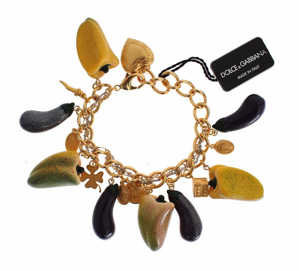 Gold Brass Aubergine Paprika Sicily Charms Bracelet