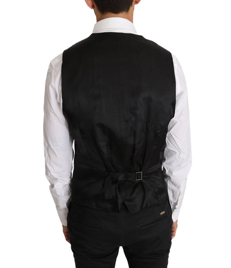 Gray Solid 100% Wool Waistcoat Vest