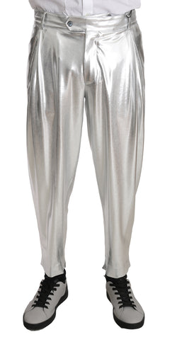 Silver Cotton Stretch Shiny Trousers