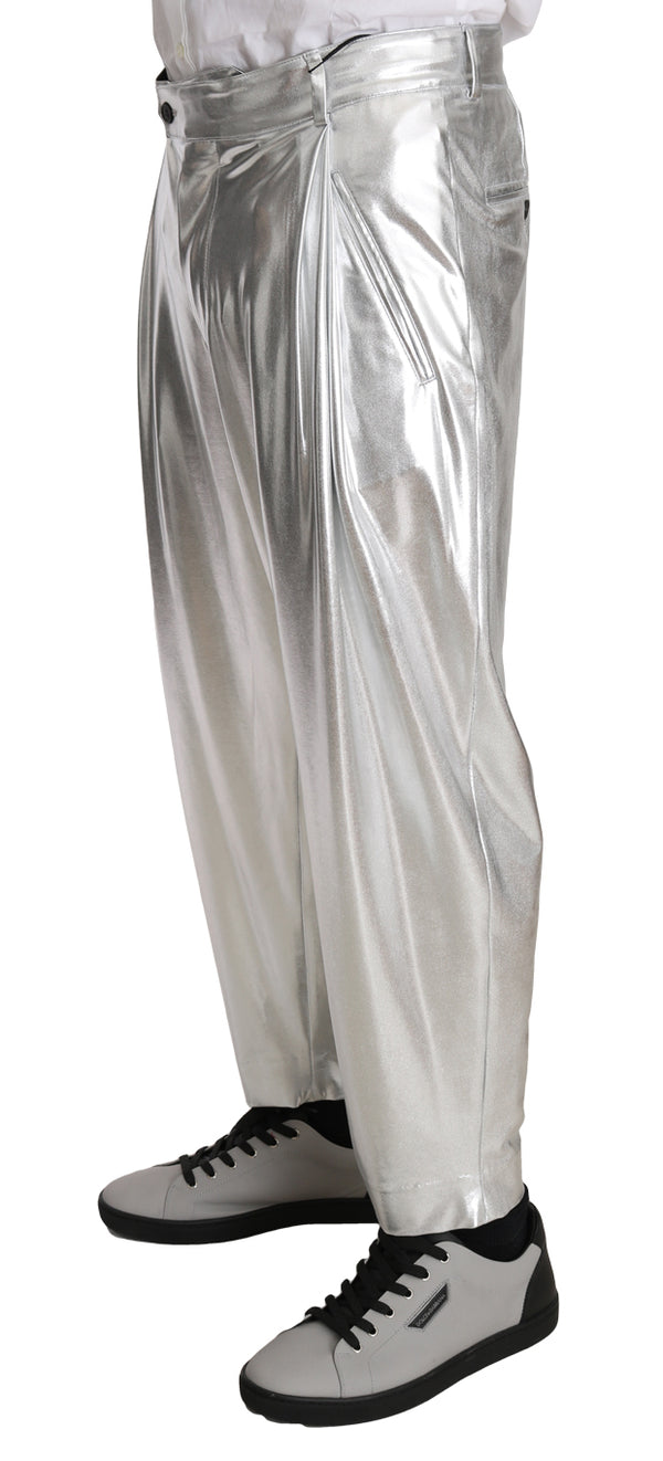 Silver Cotton Stretch Shiny Trousers