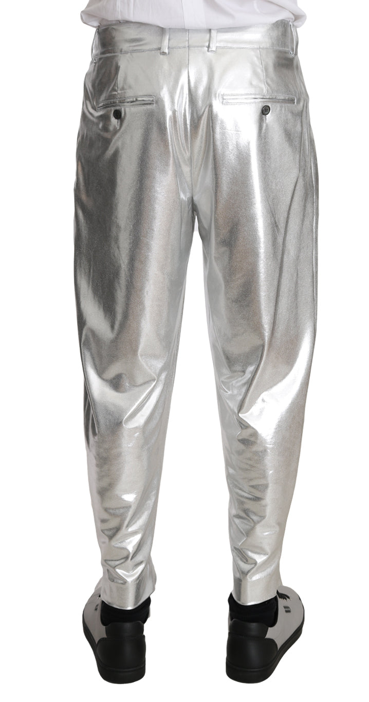 Silver Cotton Stretch Shiny Trousers