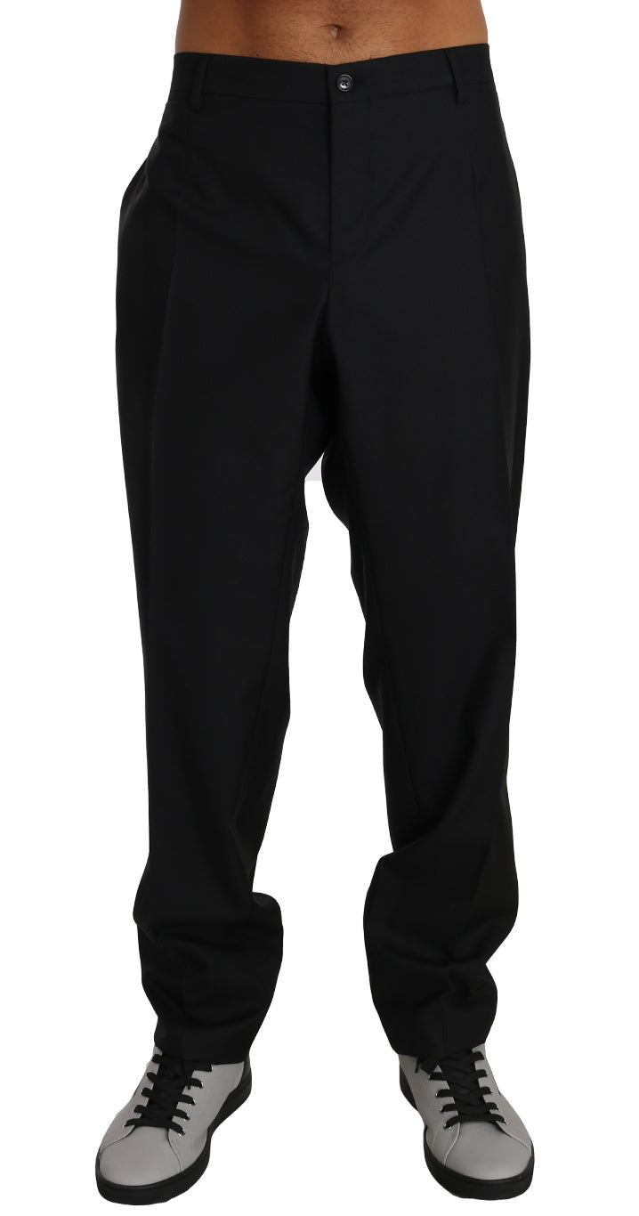 Black Wool Silk Formal Dress Trousers