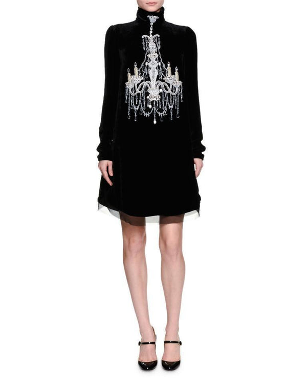 Black Mock-Neck Crystal Chandelier Dress