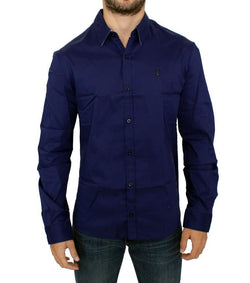 Blue cotton slim fit shirt