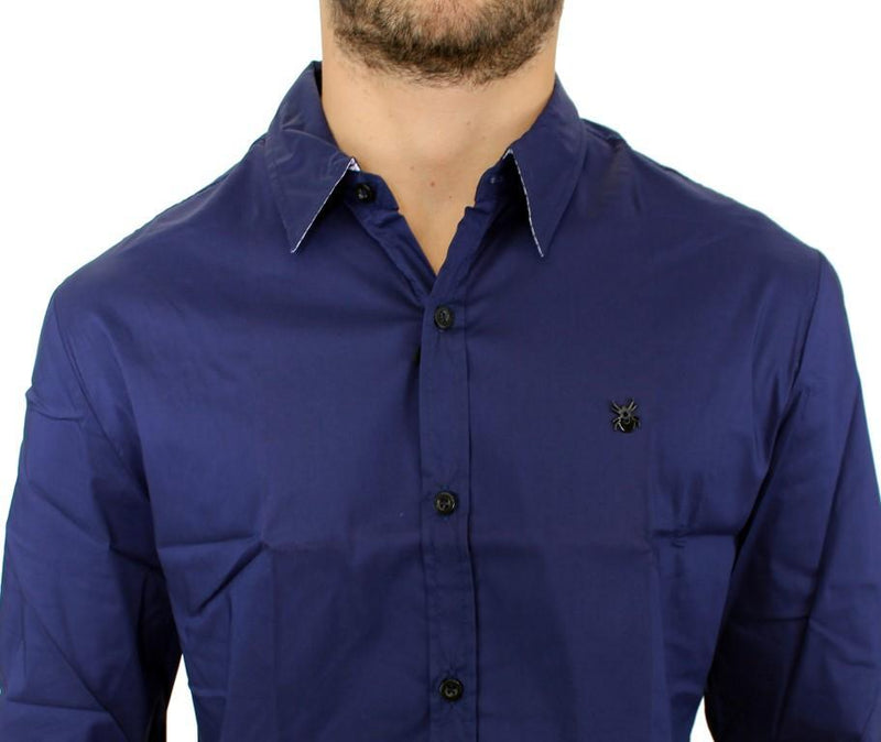 Blue cotton slim fit shirt