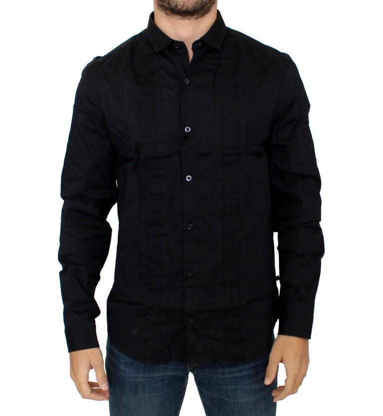 Black cotton slim fit shirt