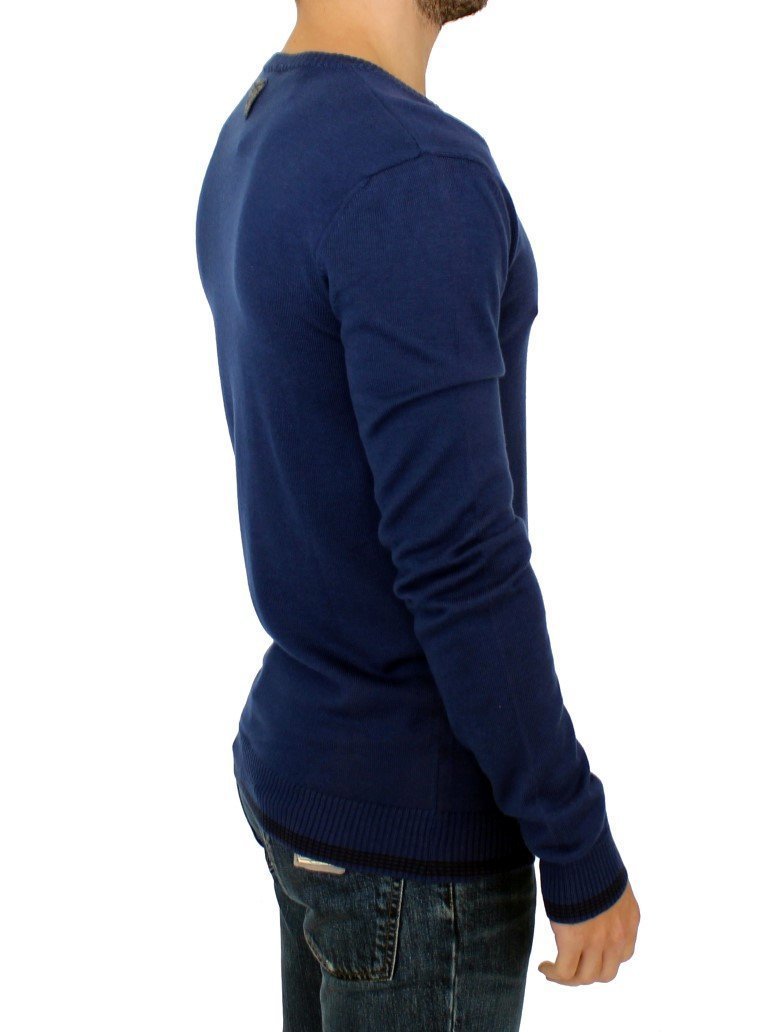 Blue wool V-neck sweater
