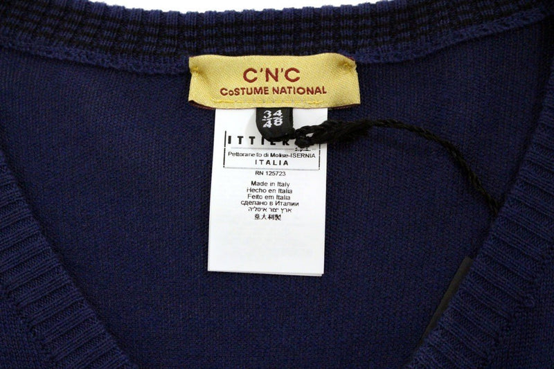 Blue wool V-neck sweater