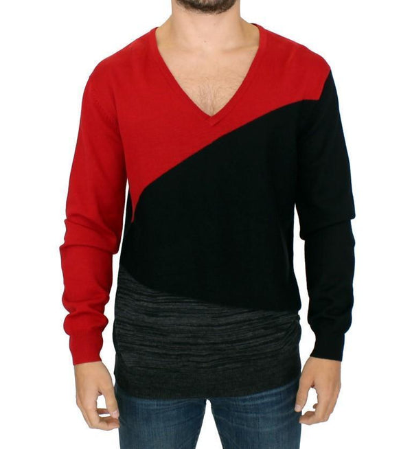 Red wool V-neck sweater