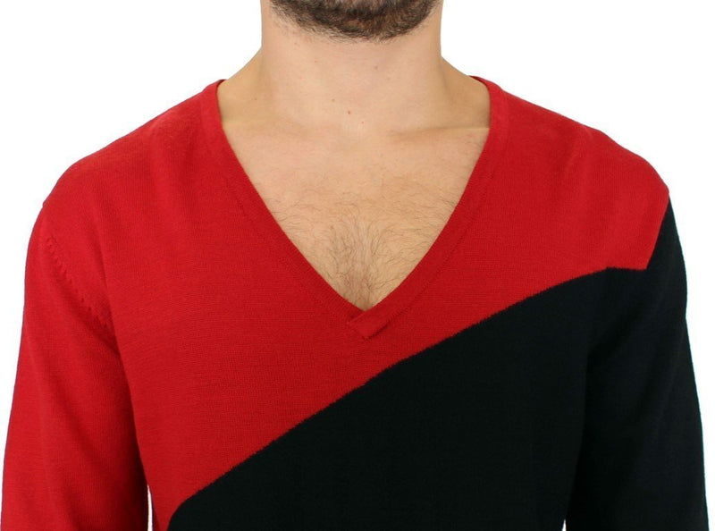 Red wool V-neck sweater