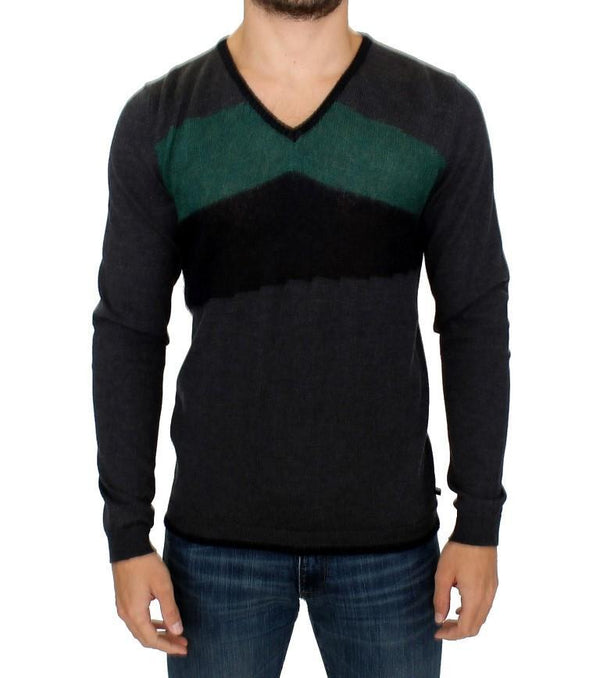 Gray wool V-neck sweater