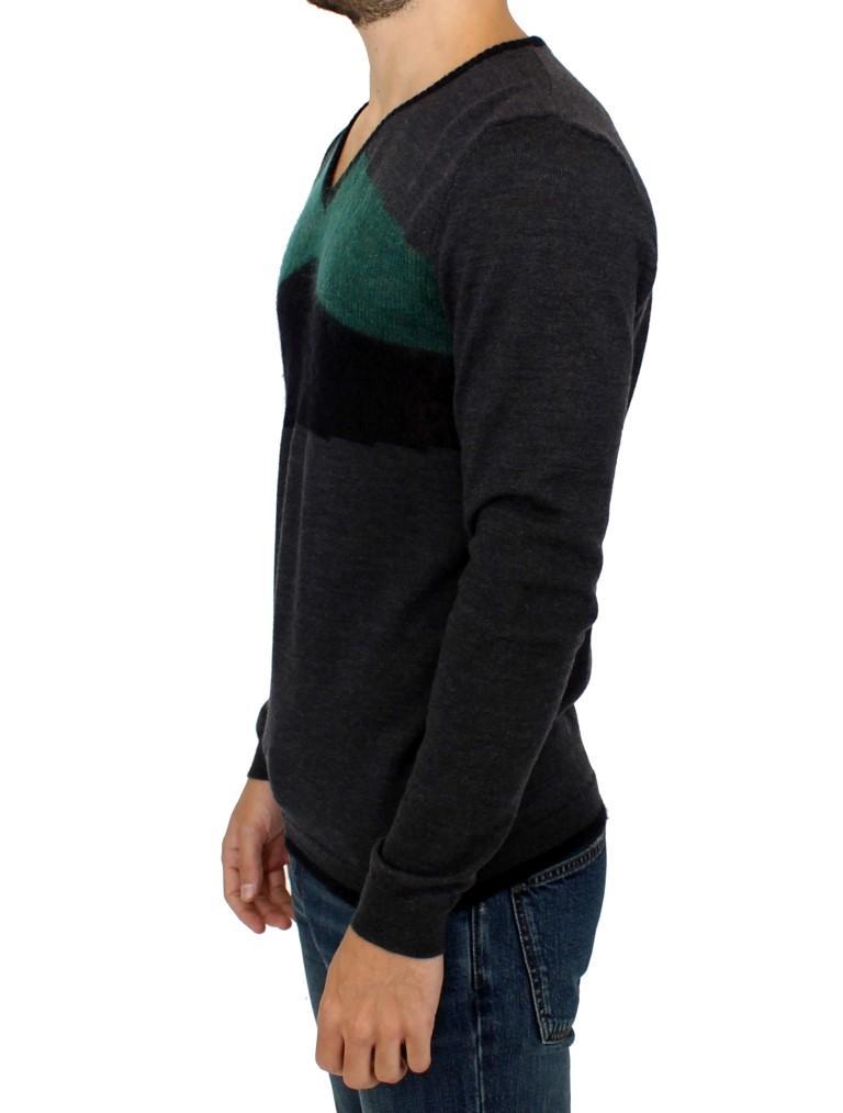 Gray wool V-neck sweater