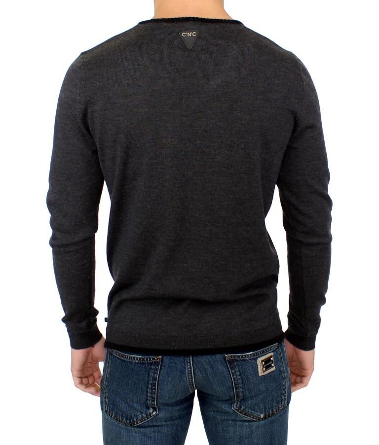 Gray wool V-neck sweater