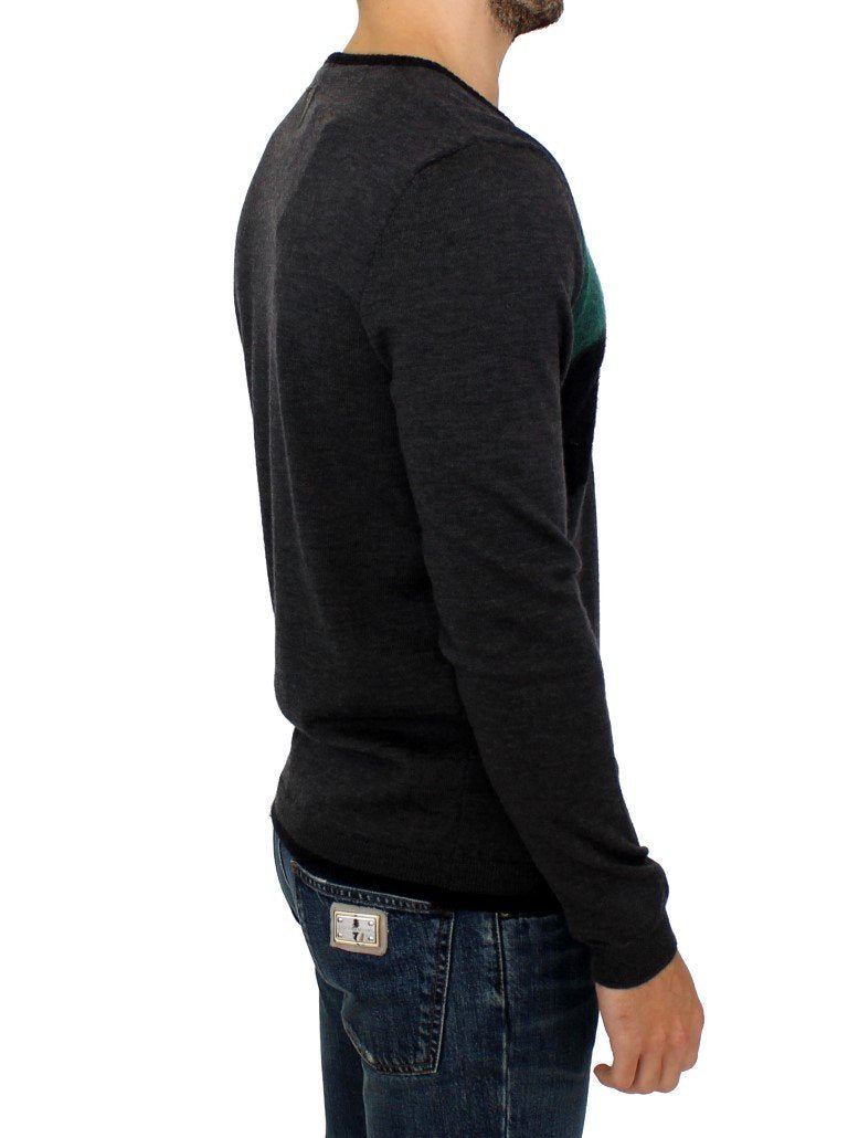 Gray wool V-neck sweater