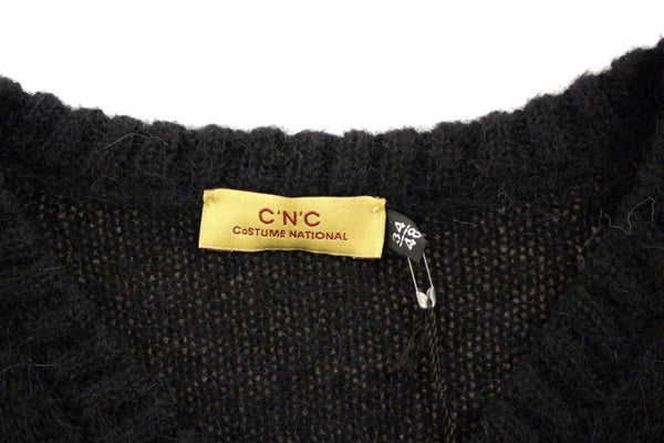 Black knitted wool V-neck sweater