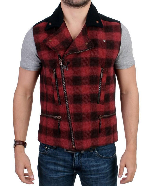 Red checkered biker vest jacket