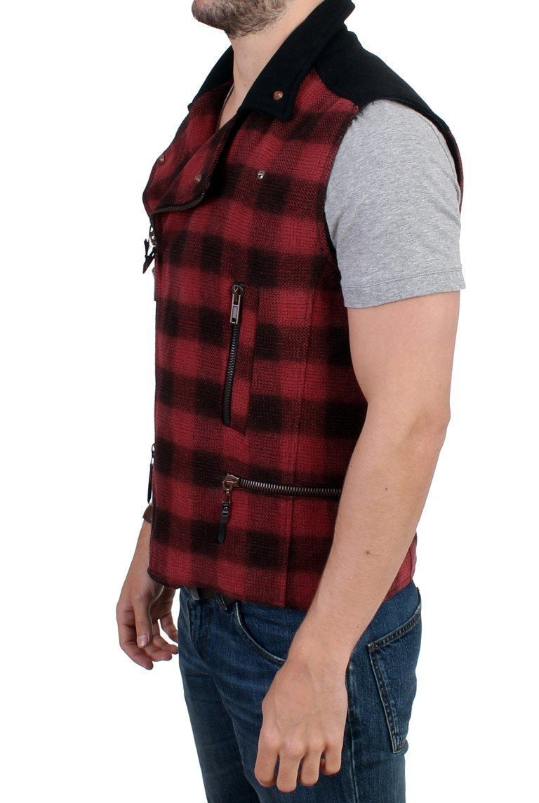 Red checkered biker vest jacket