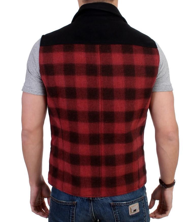 Red checkered biker vest jacket