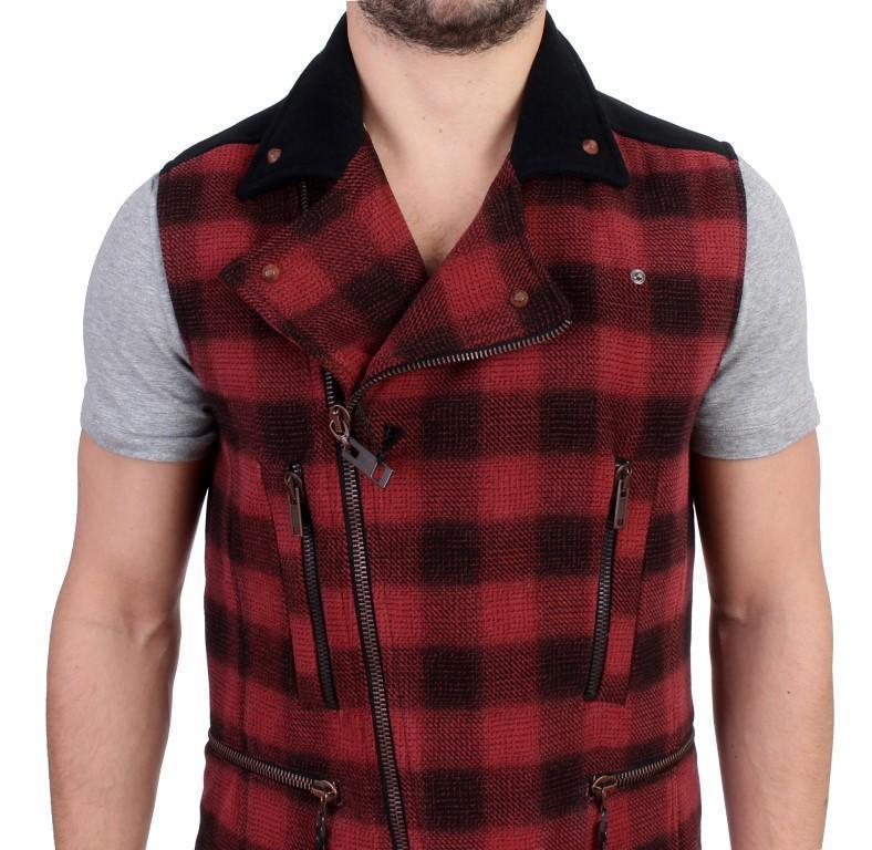 Red checkered biker vest jacket