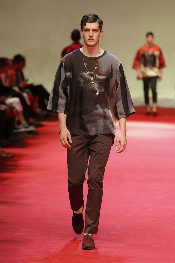 Bull Torero Gray Silk Crewneck T-shirt