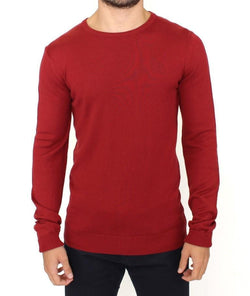 Red Knitted Wool Blend Pullover Sweater