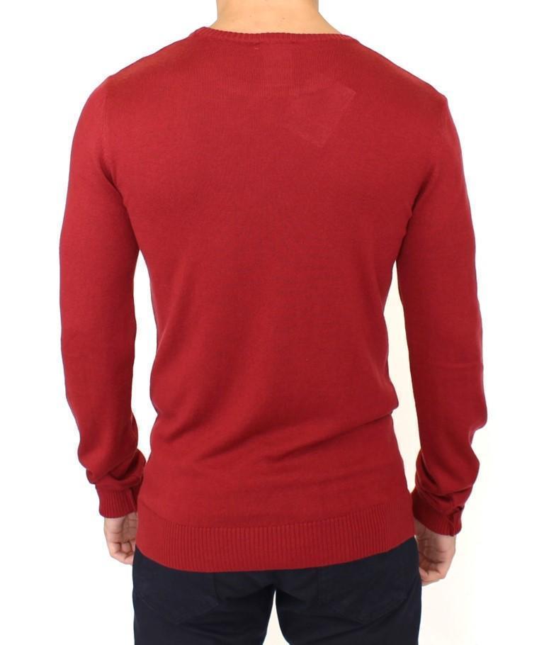 Red Knitted Wool Blend Pullover Sweater
