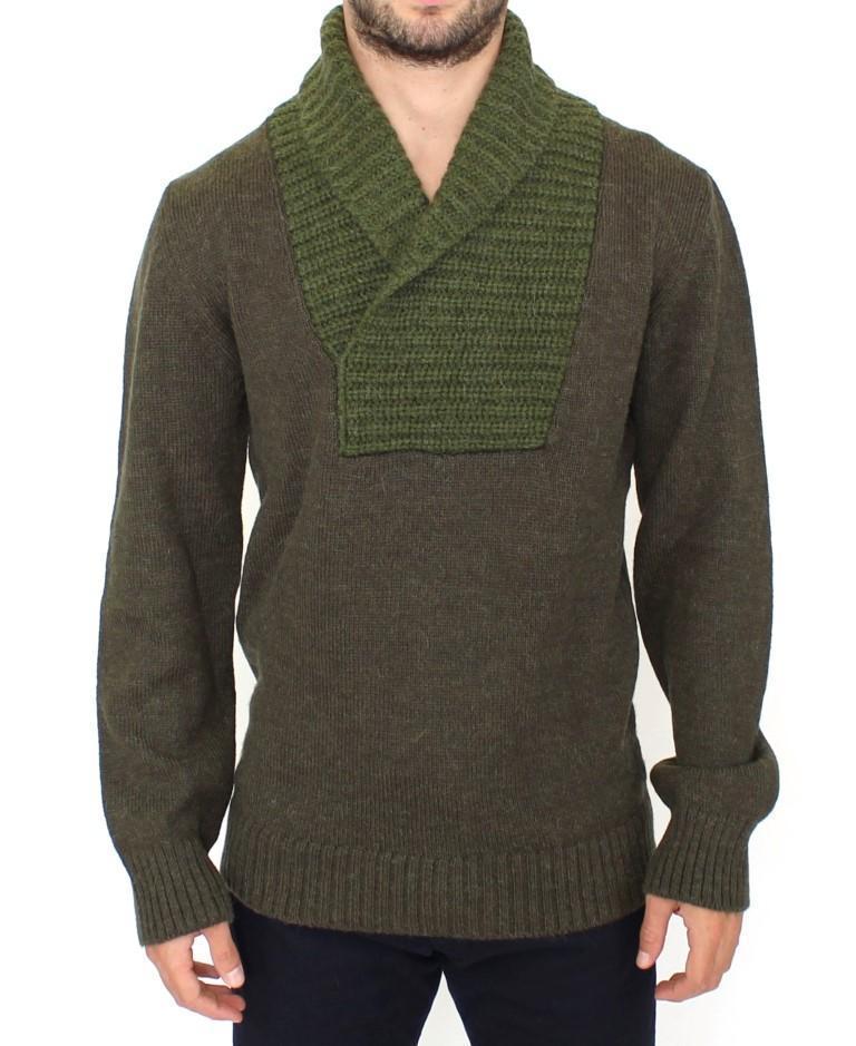 Green Knitted Wool V-neck Pullover Sweater