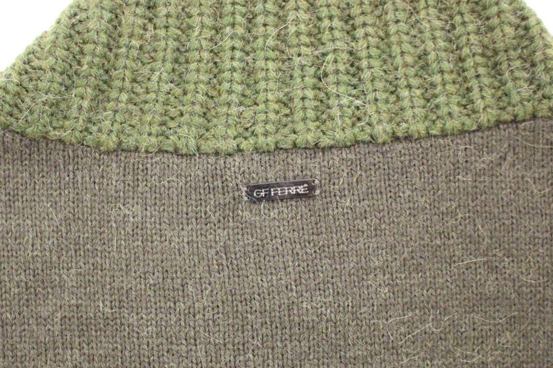 Green Knitted Wool V-neck Pullover Sweater