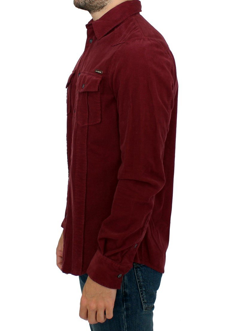 Red Button Front Cotton Casual Shirt