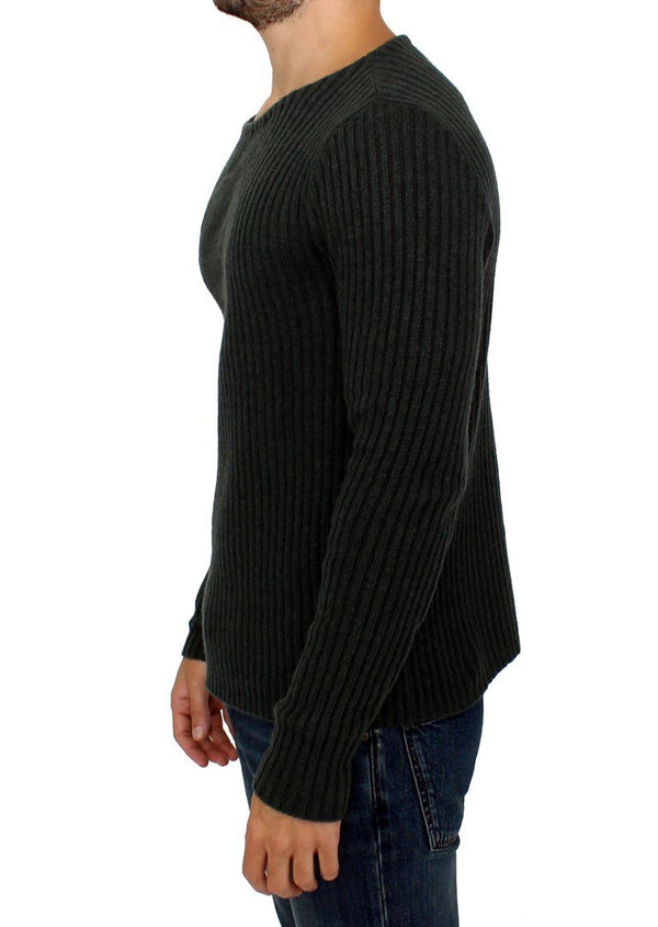 Gray Knitted Wool Blend Pullover Sweater