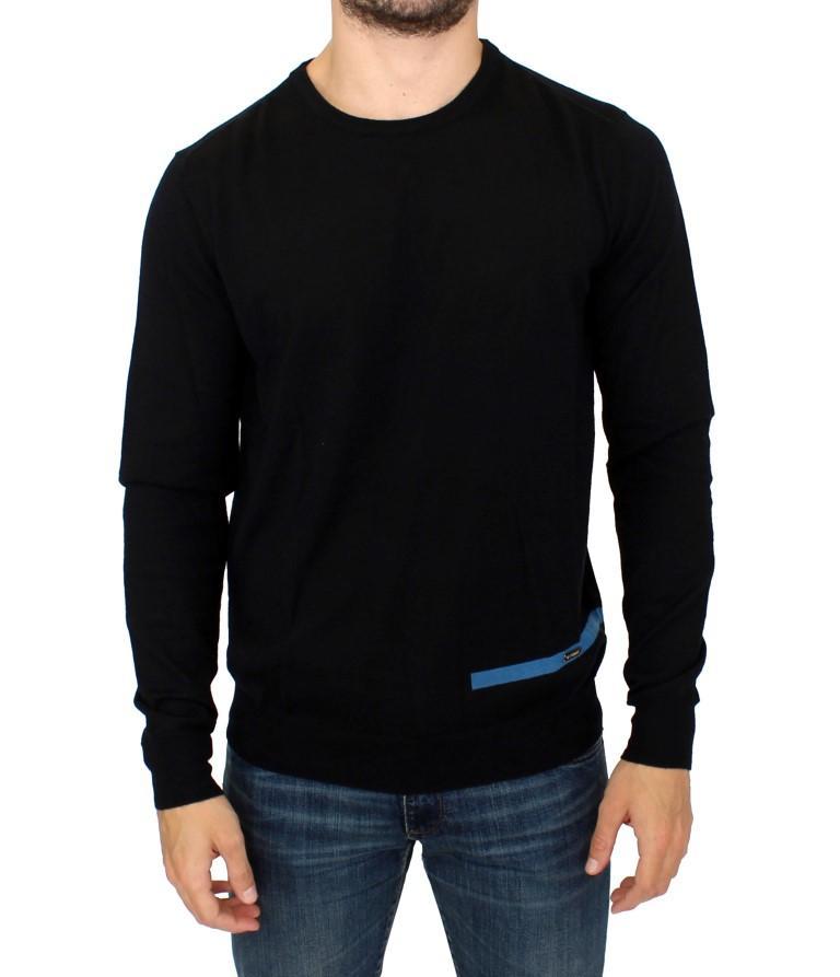 Black Knitted Wool Crewneck Pullover Sweater