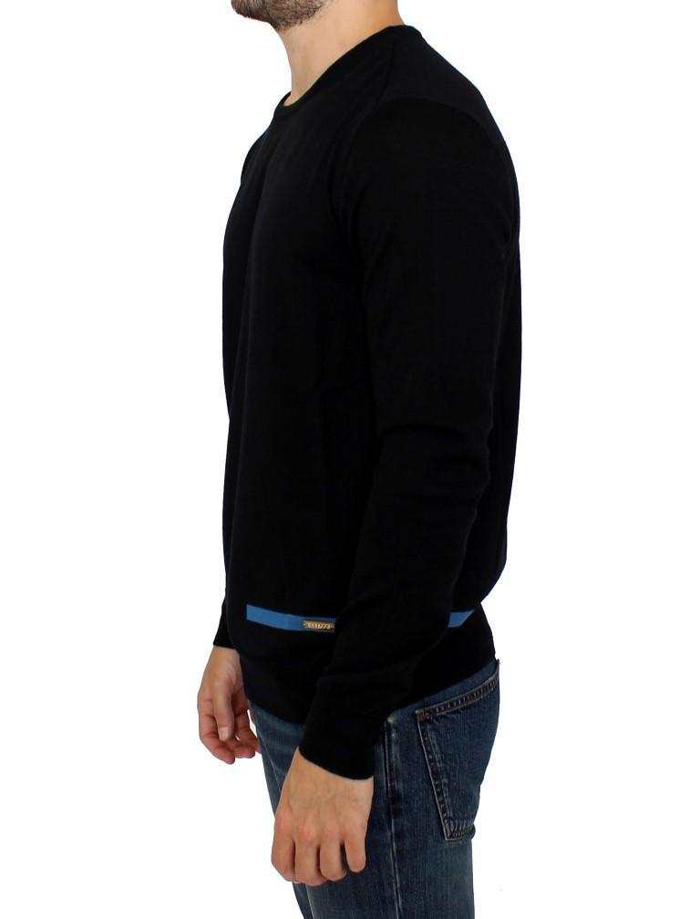 Black Knitted Wool Crewneck Pullover Sweater