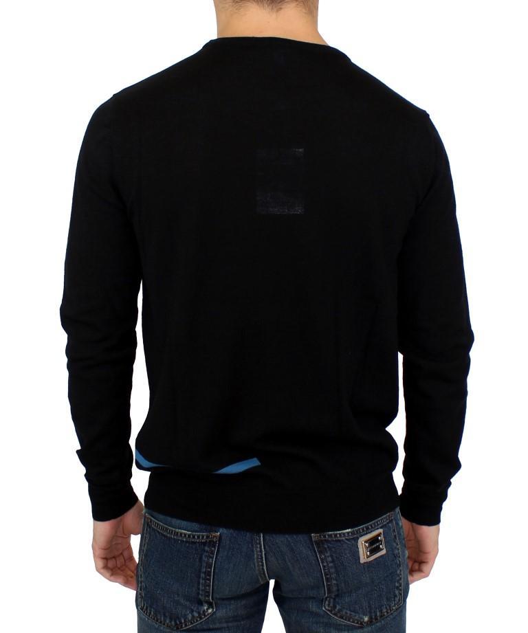 Black Knitted Wool Crewneck Pullover Sweater