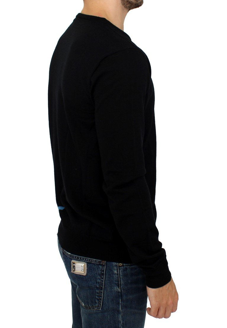 Black Knitted Wool Crewneck Pullover Sweater