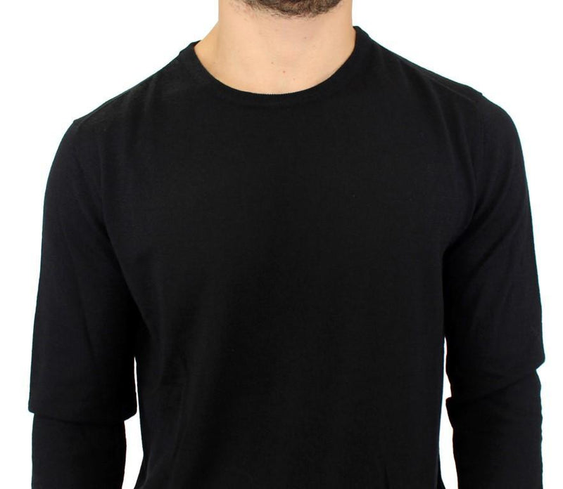 Black Knitted Wool Crewneck Pullover Sweater