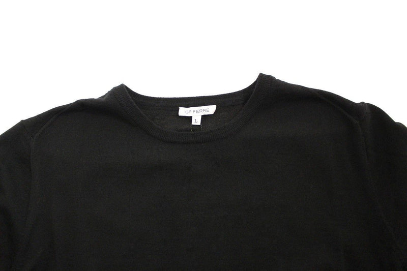 Black Knitted Wool Crewneck Pullover Sweater