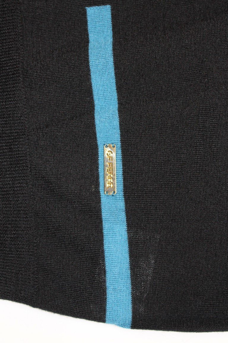 Black Knitted Wool Crewneck Pullover Sweater