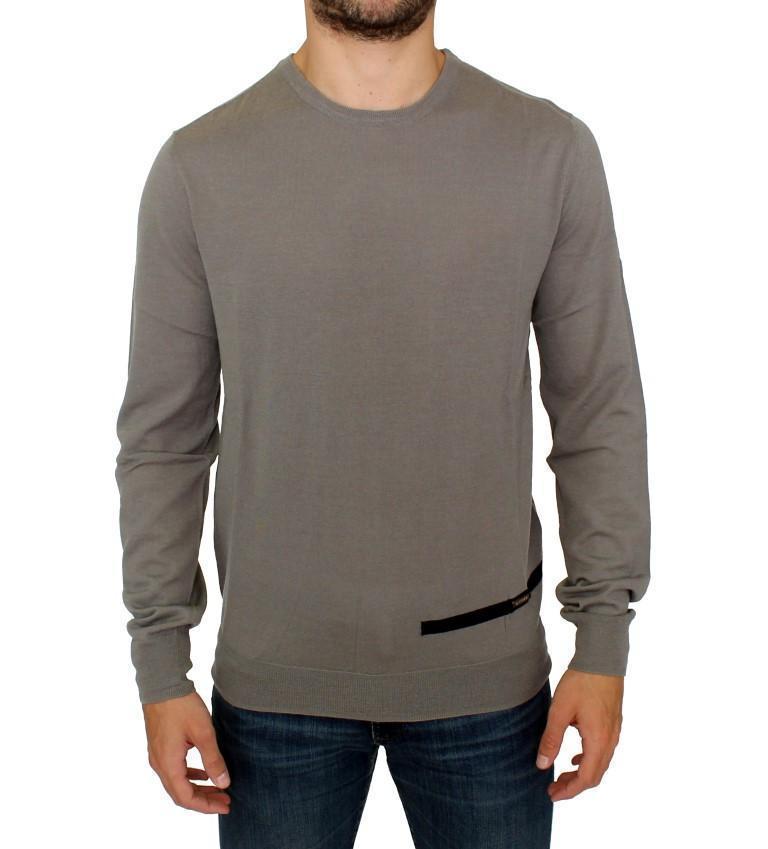 Gray Knitted Wool Crewneck Pullover Sweater