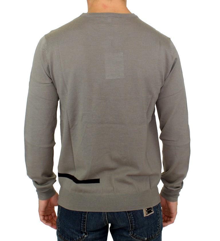 Gray Knitted Wool Crewneck Pullover Sweater