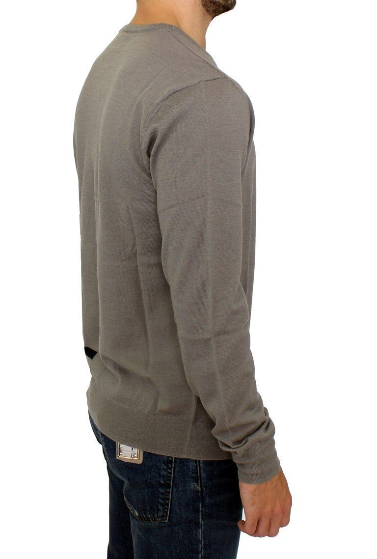 Gray Knitted Wool Crewneck Pullover Sweater