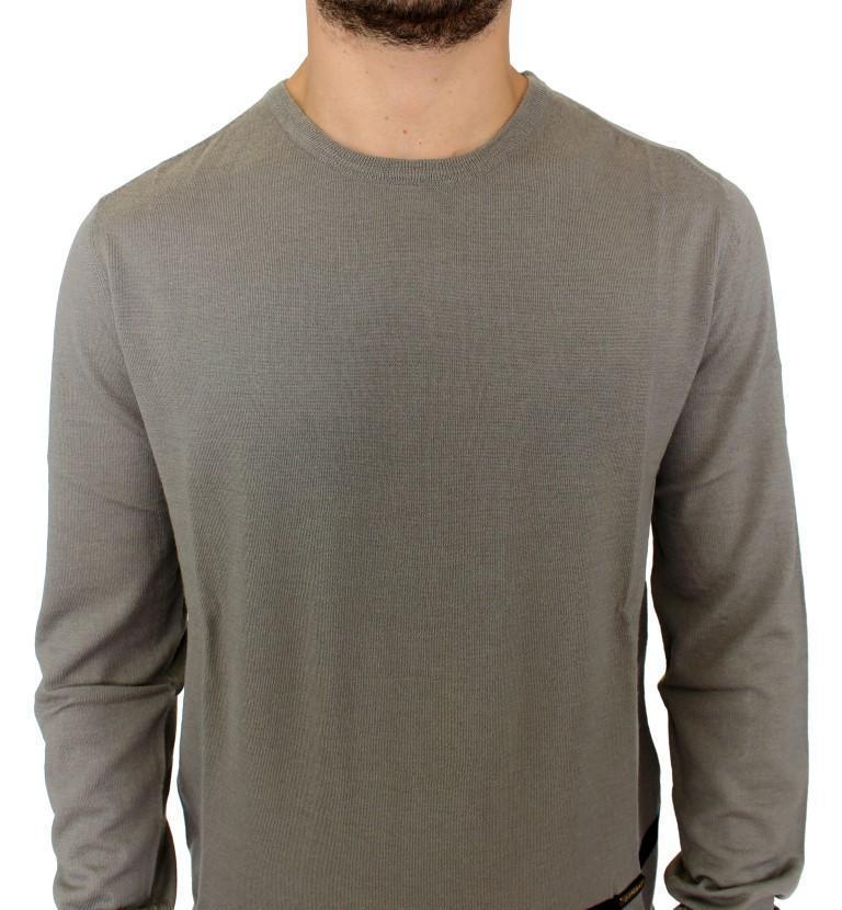 Gray Knitted Wool Crewneck Pullover Sweater