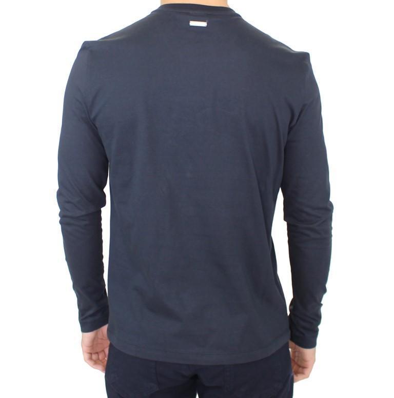 Blue Cotton Crewneck Print Pullover Sweater